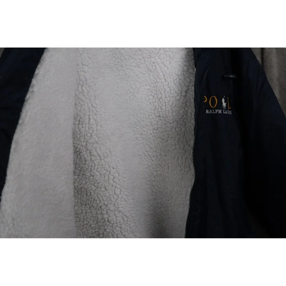 Polo Ralph Lauren Vintage Navy Sherpa Lined Hooded Jacket XL Embroidered Logo